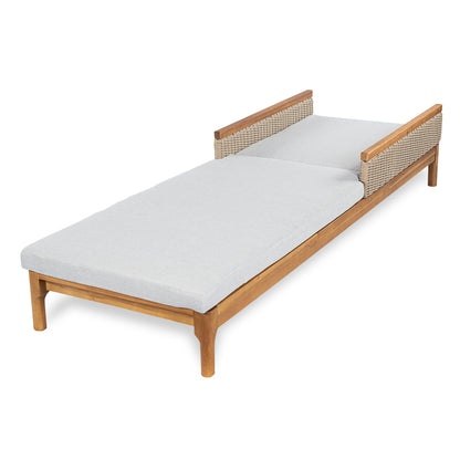 Solid Acacia Wood Sun Lounger with grey cushions and light grey wicker by HouseOfZazla on Tampa Home & Garden Store