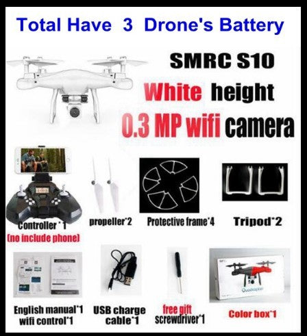 White S10 SMRC FPV quadcopter drone kit with 0.3 MP wifi camera and remote controller on Tampa Home & Garden Store