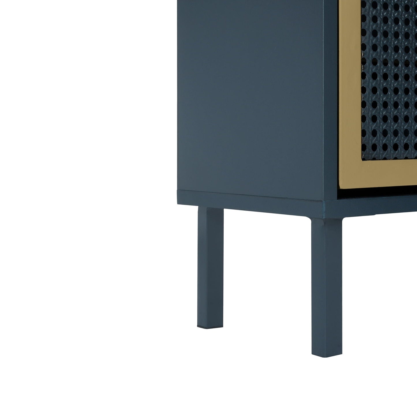 Modern Rattan 3-Door Shoe Cabinet Navy body with tan trim on legs HouseOfZazla on Tampa Home & Garden Store