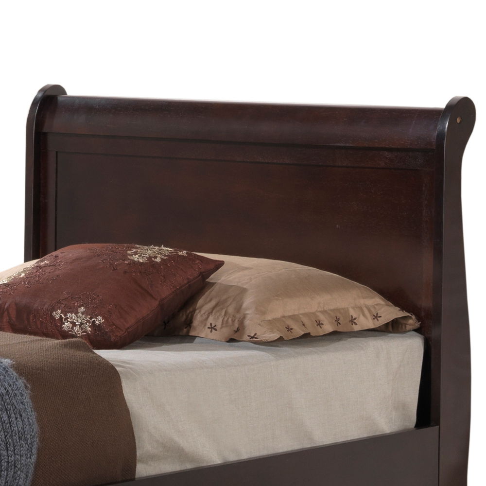 Elegant trundle bed by HouseOfZazla in dark wood with curved headboard and beige bedding on Tampa Home & Garden Store