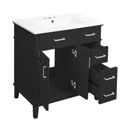 HouseOfZazla bathroom vanity with white sink, black cabinet, soft-close doors and drawers on Tampa Home & Garden Store