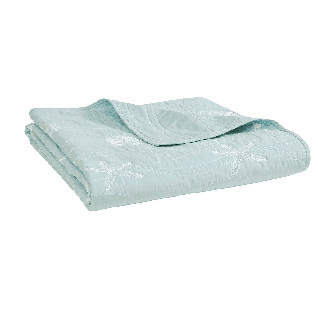 Quilt set aqua embroidered stars with pillow King/Cal King by HouseOfZazla on Tampa Home & Garden Store
