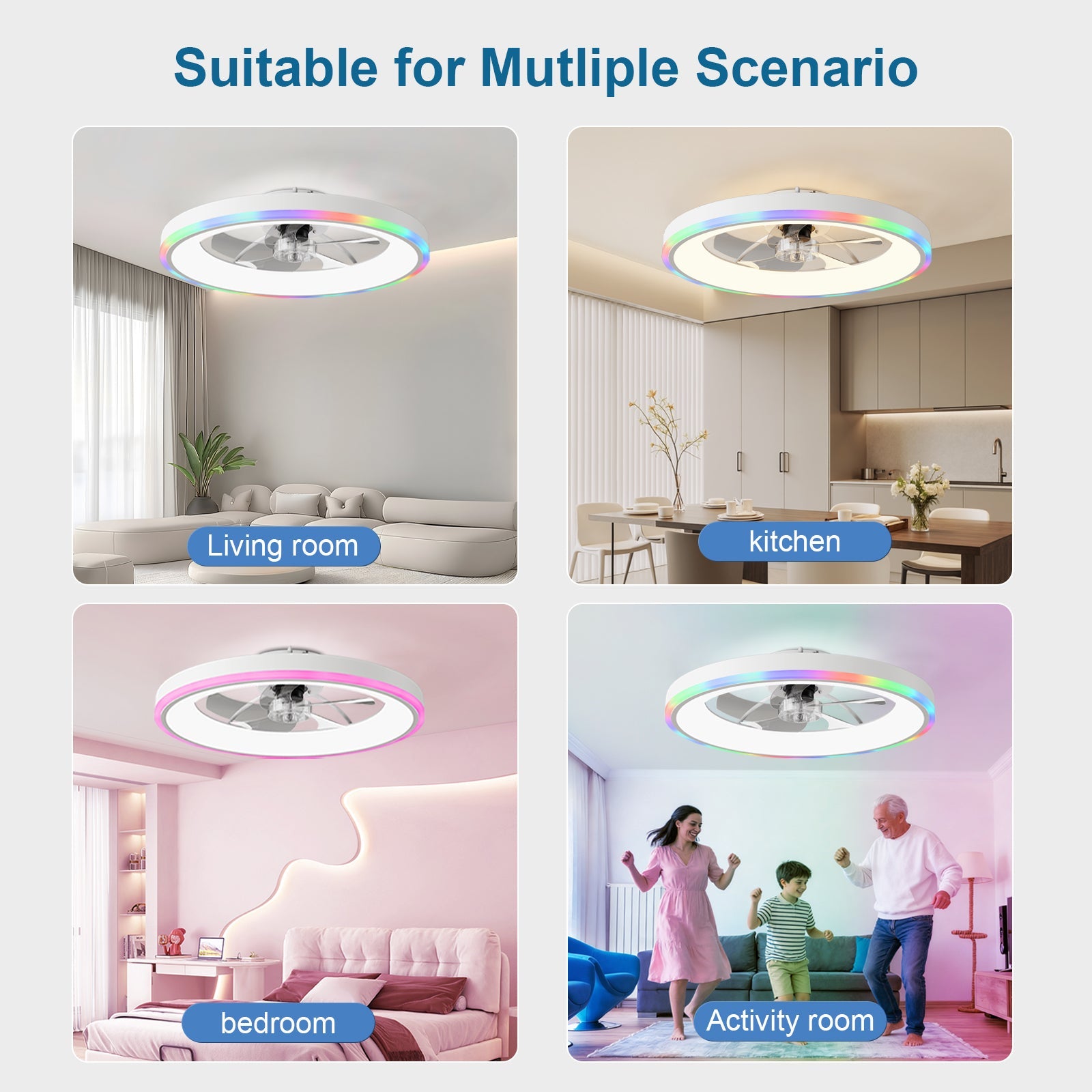 HouseOfZazla 23.6in RGB ceiling fan with lights white finish for living room on Tampa Home & Garden Store