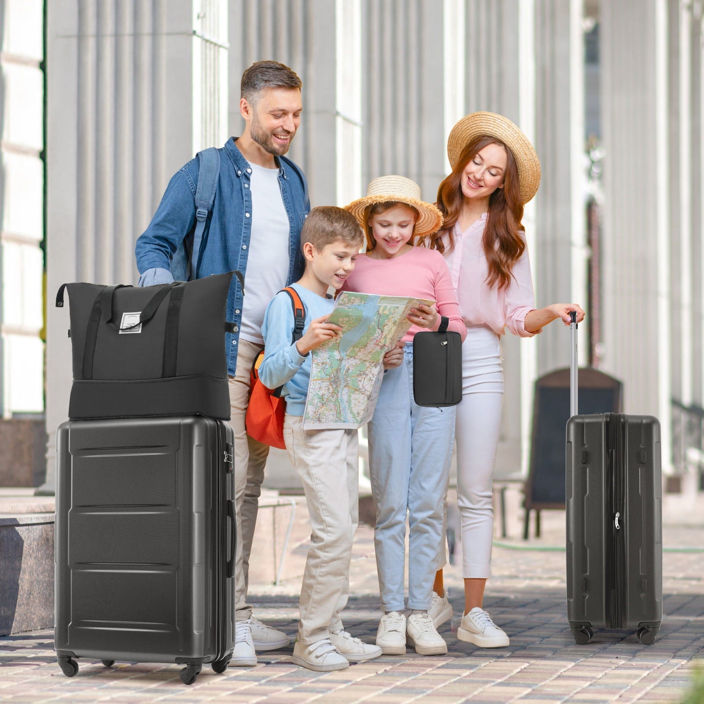 2-Piece HouseOfZazla ABS luggage set with expandable spinner wheels, 20in & 28in, black on Tampa Home & Garden Store