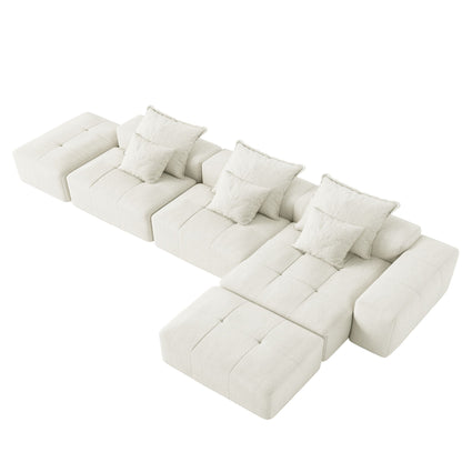 Modern oversized DIY combination modular sectional sofa with pillows in cream fabric on Tampa Home & Garden Store