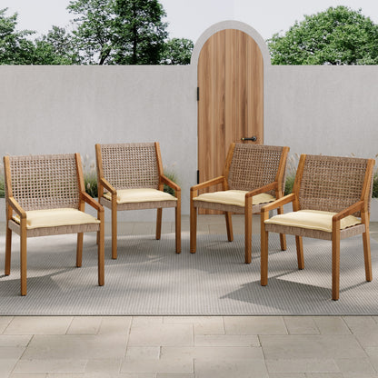 Outdoor Acacia Wood and Wicker Dining Chair