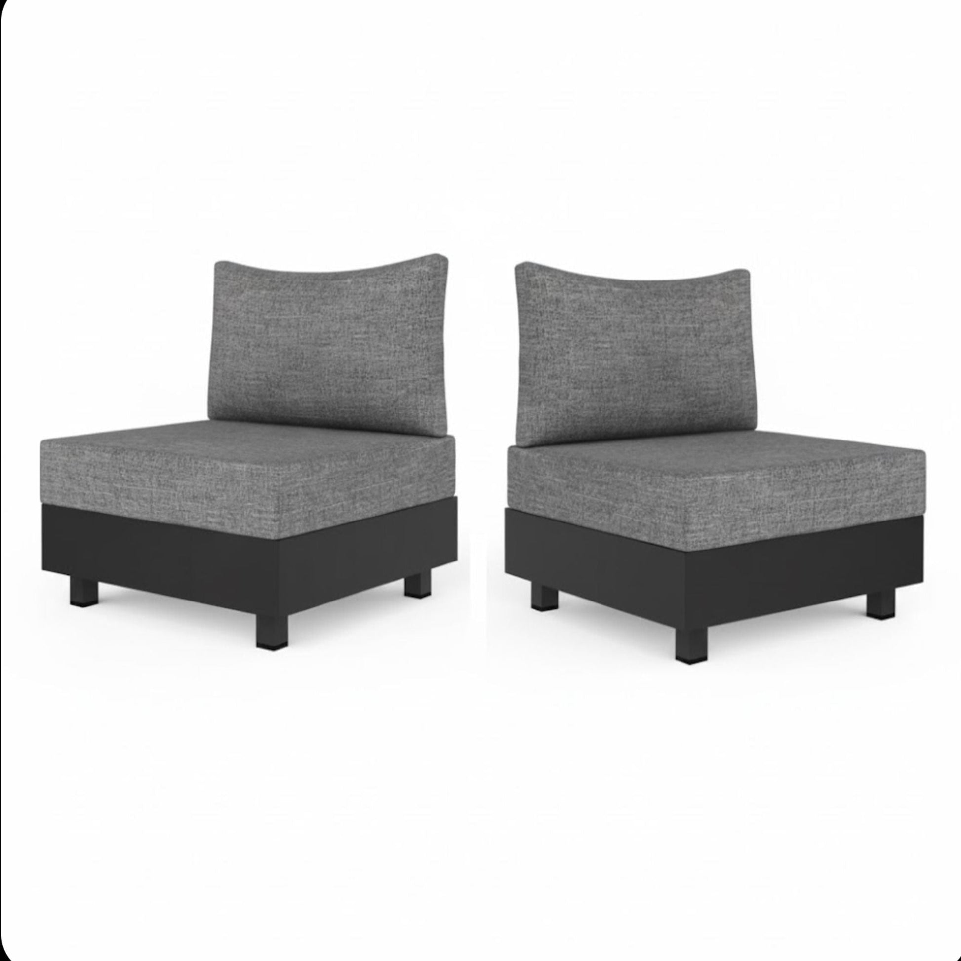 Modular armless outdoor chairs set of 2 in gray with black bases on Tampa Home & Garden Store