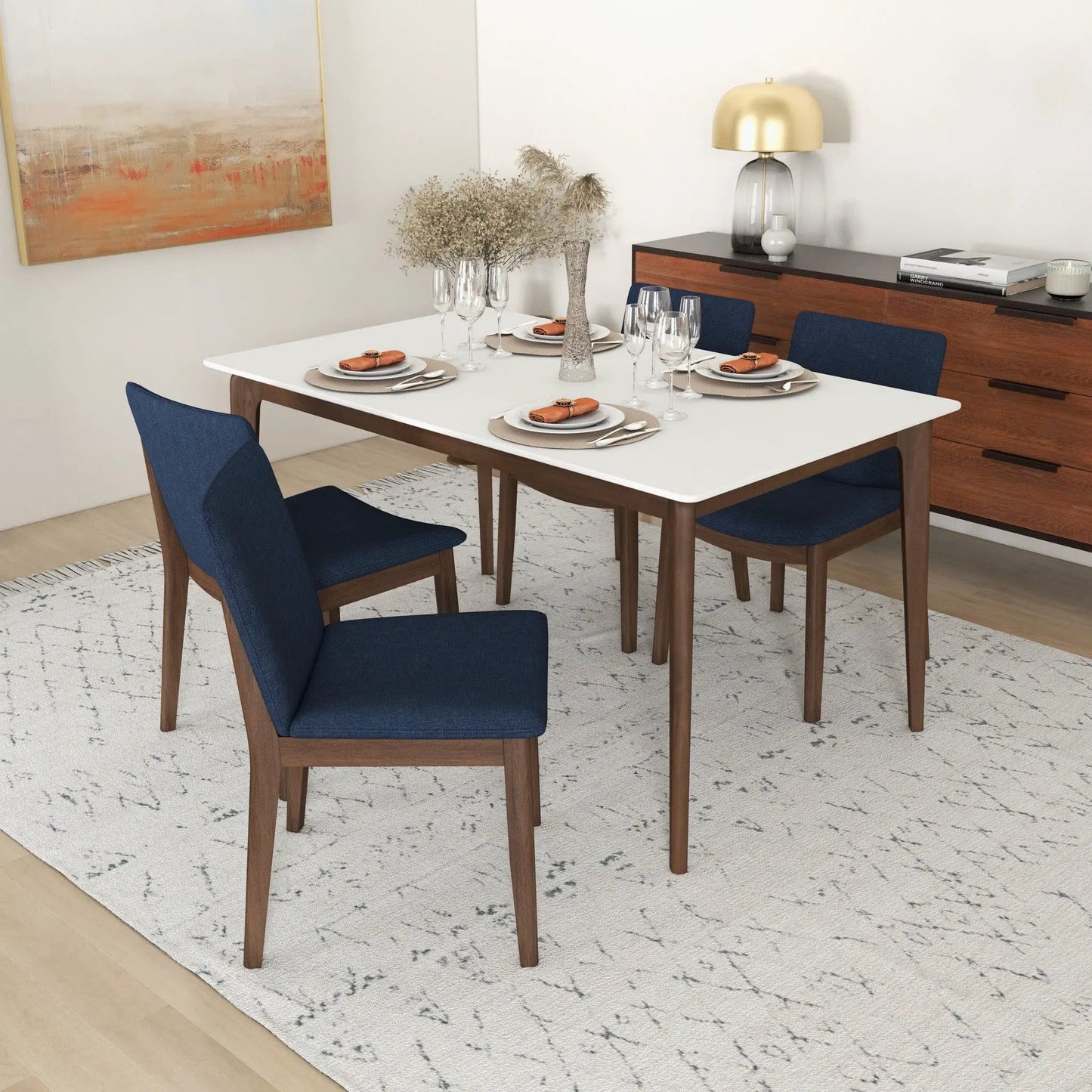 Mid Century Modern Solid Wood Dining Chair Set