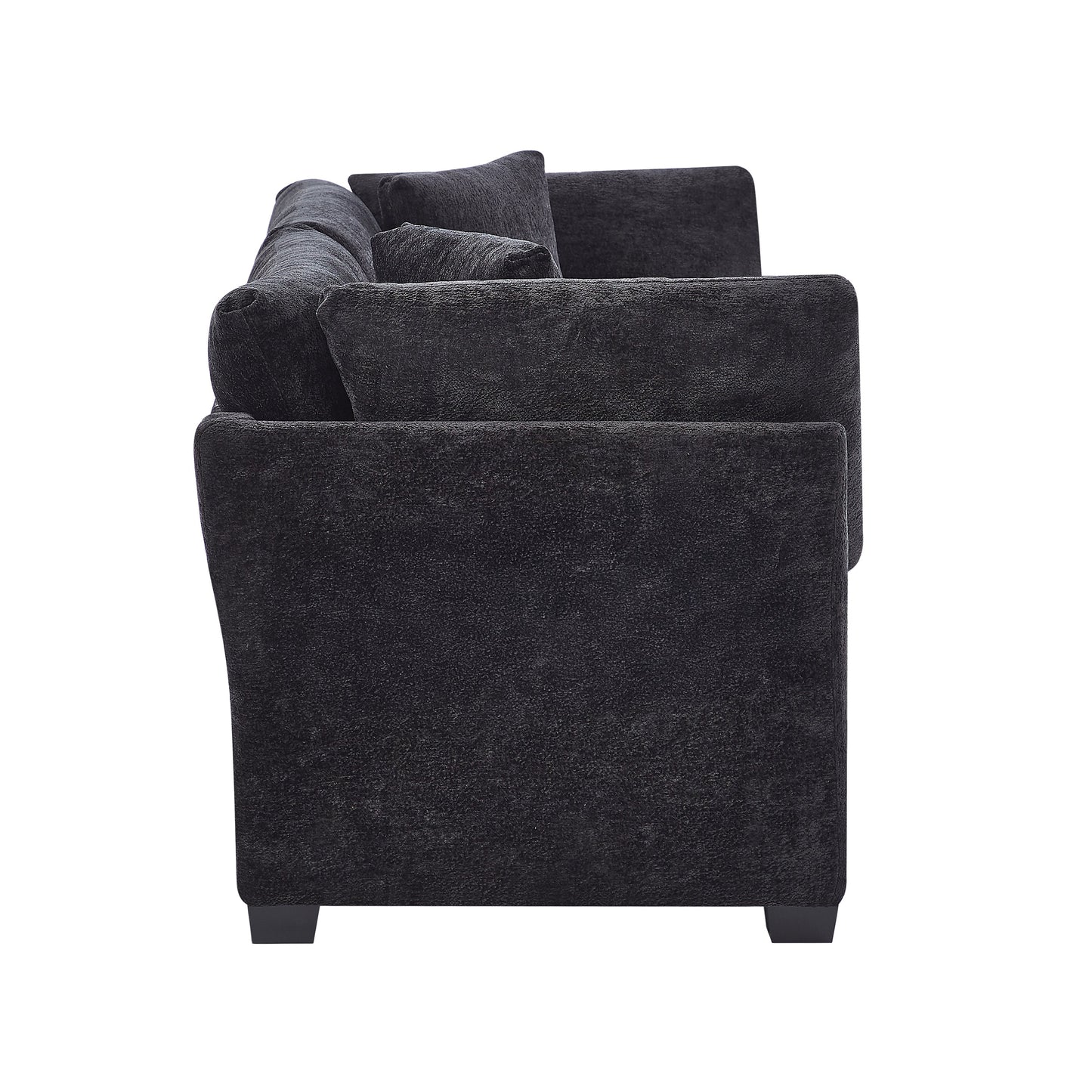 Modern Chenille Sofa and Flared Arms Black