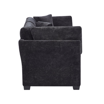 Modern Chenille Sofa and Flared Arms Black