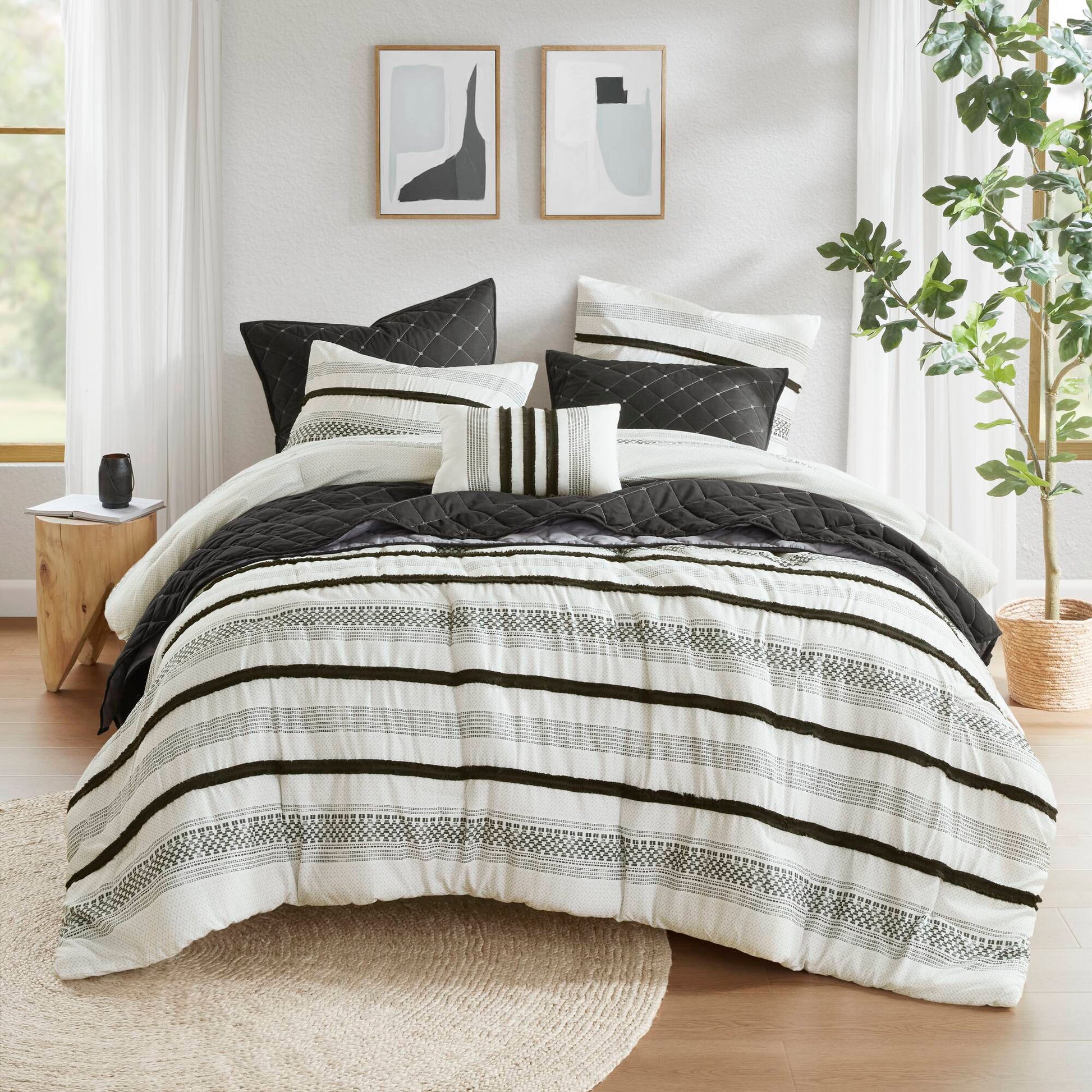 7-Piece Stripe Comforter & Quilt Set King/Cal King by HouseOfZazla, black white striped bedding on Tampa Home & Garden Store