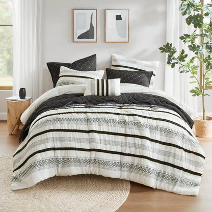 7-Piece Stripe Comforter & Quilt Set King/Cal King by HouseOfZazla, black white striped bedding on Tampa Home & Garden Store