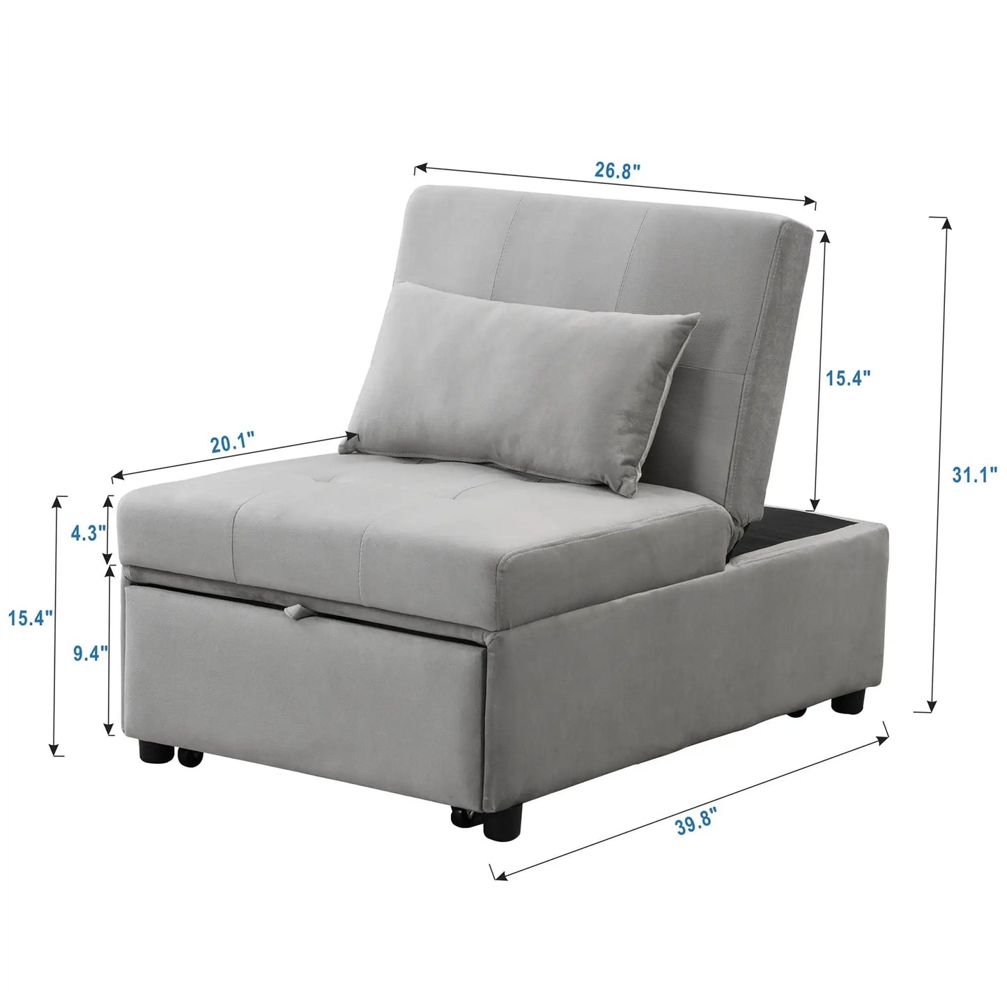 Folding ottoman sofa bed in gray fabric, sleeper chair by Unique Piece Furniture on Tampa Home & Garden Store
