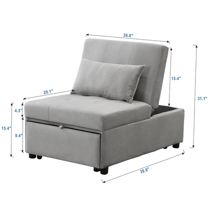 Folding Gray Fabric Sofa and Ottoman Bed
