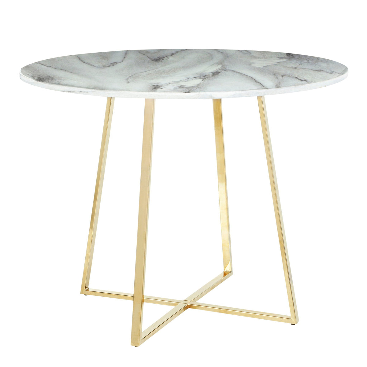 Contemporary Glam Round Marble Dining Table with white top and gold-tone legs on Tampa Home & Garden Store