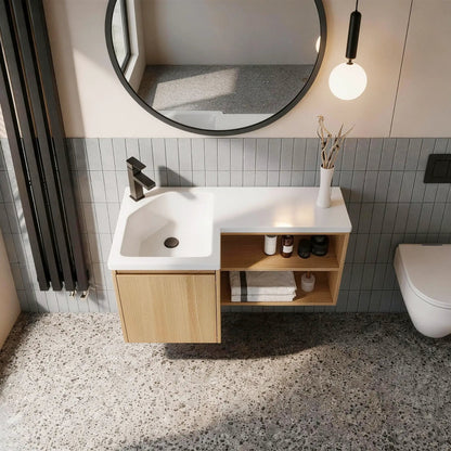 L Shaped Wall Mounted Floating Vanity with Sink