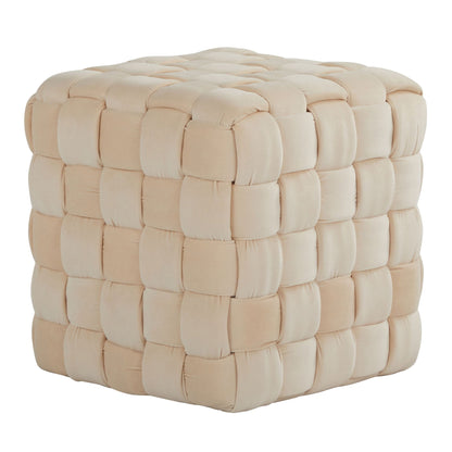Square braided ottoman in beige fabric with chunky braided panels, accent rectangle ottoman on Tampa Home & Garden Store