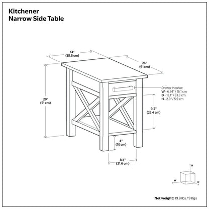 Kitchener Narrow Side Table, Unique Piece Furniture console with drawer and X-brace legs on Tampa Home & Garden Store