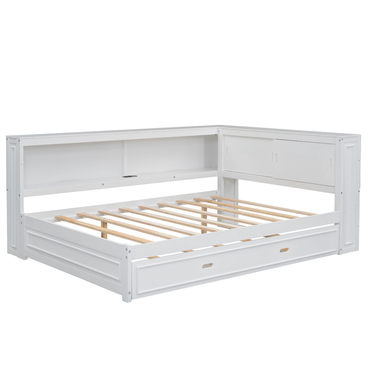 Daybed with storage shelves, LED, USB, and trundle in white wood by HouseOfZazla on Tampa Home & Garden Store