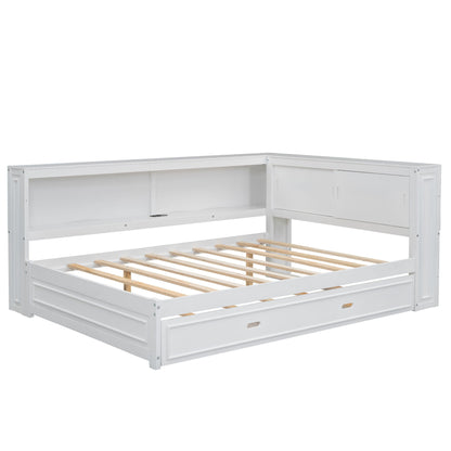 Daybed with storage shelves, LED, USB, and trundle in white wood by HouseOfZazla on Tampa Home & Garden Store