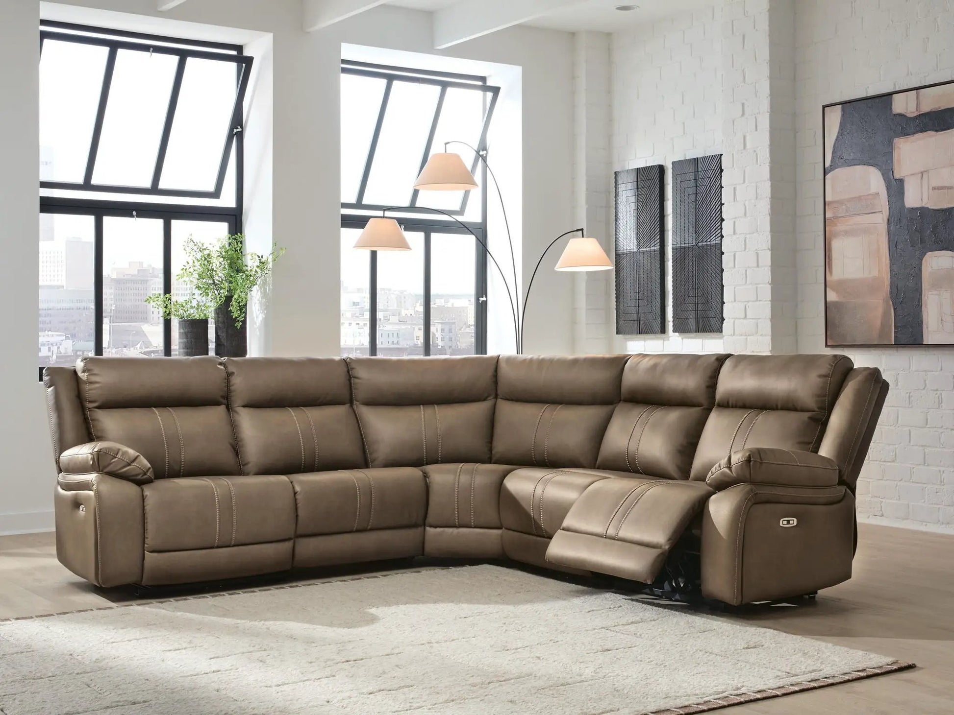 Max-Momentum reclining sectional by Unique Piece Furniture in brown leather with power recline on Tampa Home & Garden Store