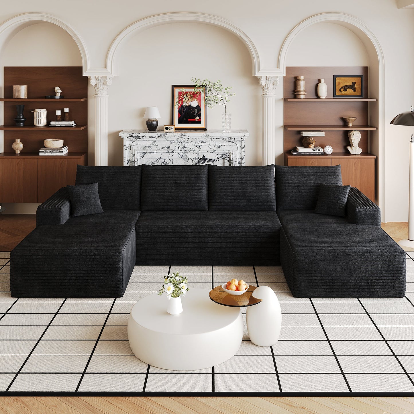 134in Cloud Sectional Sofa by HouseOfZazla, black fabric L-shaped sectional on Tampa Home & Garden Store