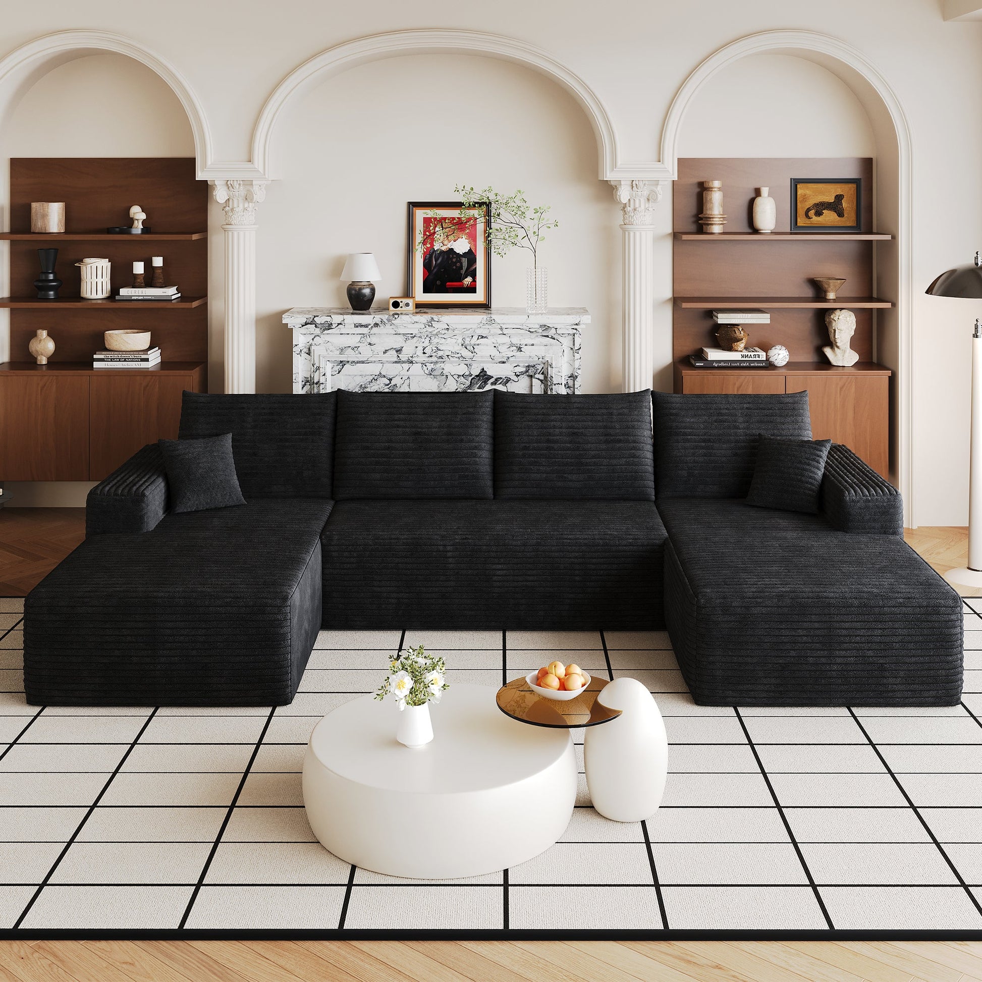 134in Cloud Sectional Sofa by HouseOfZazla, black fabric L-shaped sectional on Tampa Home & Garden Store