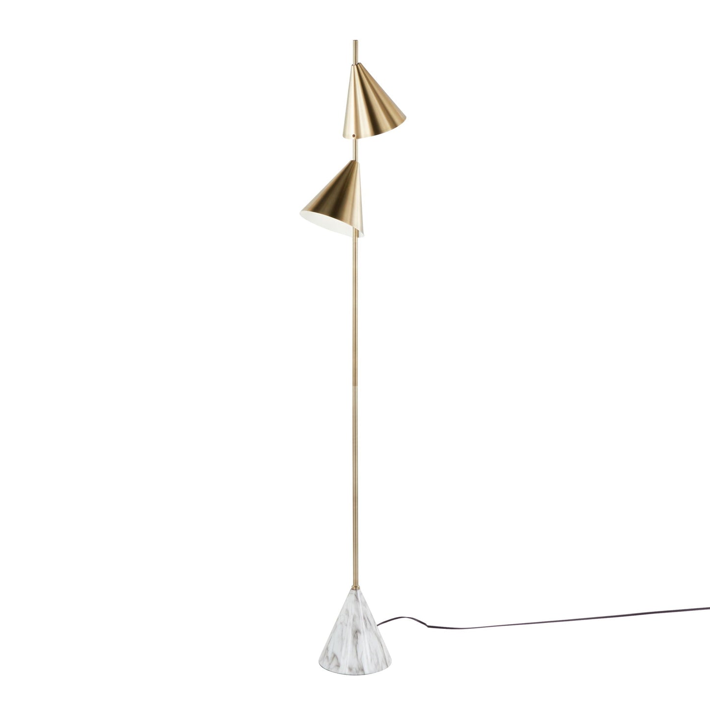 Cone contemporary floor lamp by HouseOfZazla in brass with conical shades and cone accent on Tampa Home & Garden Store