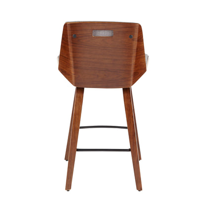 Mid Century Modern Counter Stool by HouseOfZazla with gray fabric back insert wood frame on Tampa Home & Garden Store