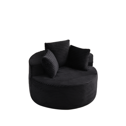 43-Inch round corduroy sofa cushions in black fabric, ribbed texture, stacked on Tampa Home & Garden Store