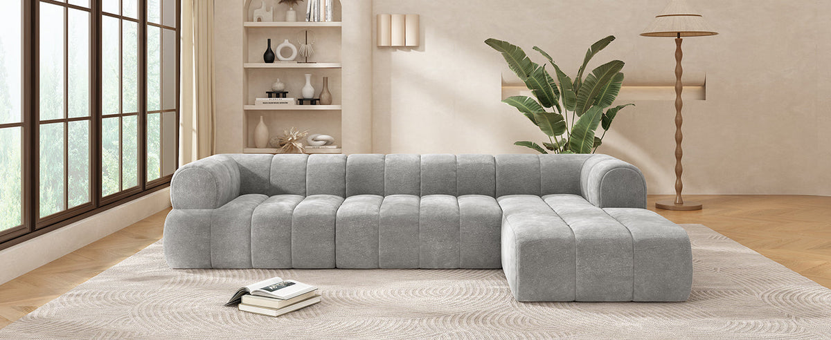 122-inch L-shaped sectional with chaise in grey fabric by HouseOfZazla high-density foam on Tampa Home & Garden Store