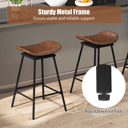 Set of 2 Swivel Barstools Faux Leather Upholstered Backless with Footrest