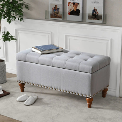 Upholstered Ottoman with Storage and Rivet Trim