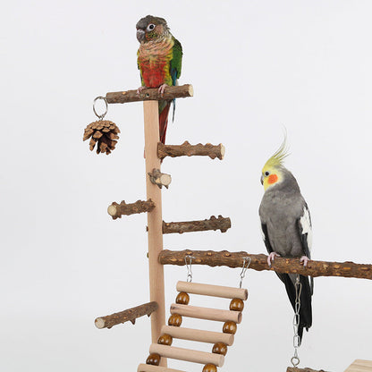 Sichuan Pepper Parrot Climbing Platform bird swing with wooden branches ladder rungs two parrots on Tampa Home & Garden Store