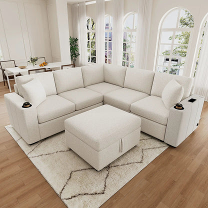 Beige sectional sofa with movable storage ottoman, 2-piece set by Unique Piece Furniture on Tampa Home & Garden Store