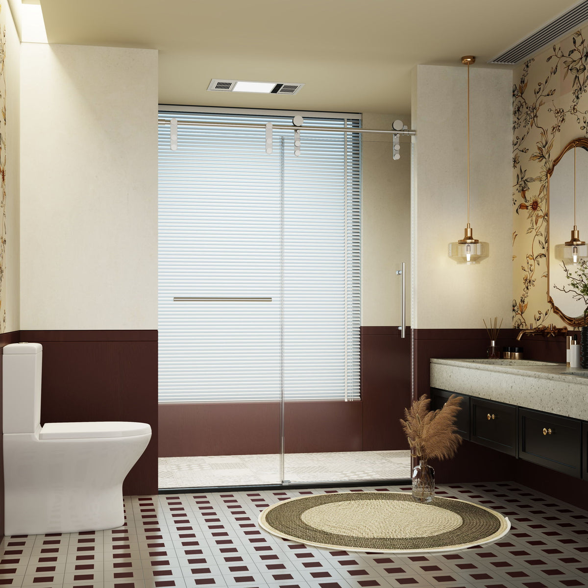 HouseOfZazla frameless sliding shower door with towel rail and handle in a stylish bathroom on Tampa Home & Garden Store