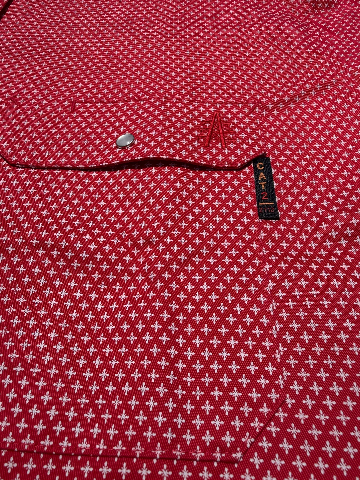 Static FR Pearl Snap Work shirt Alpha Red with pearl snap pocket on Tampa Home & Garden Store