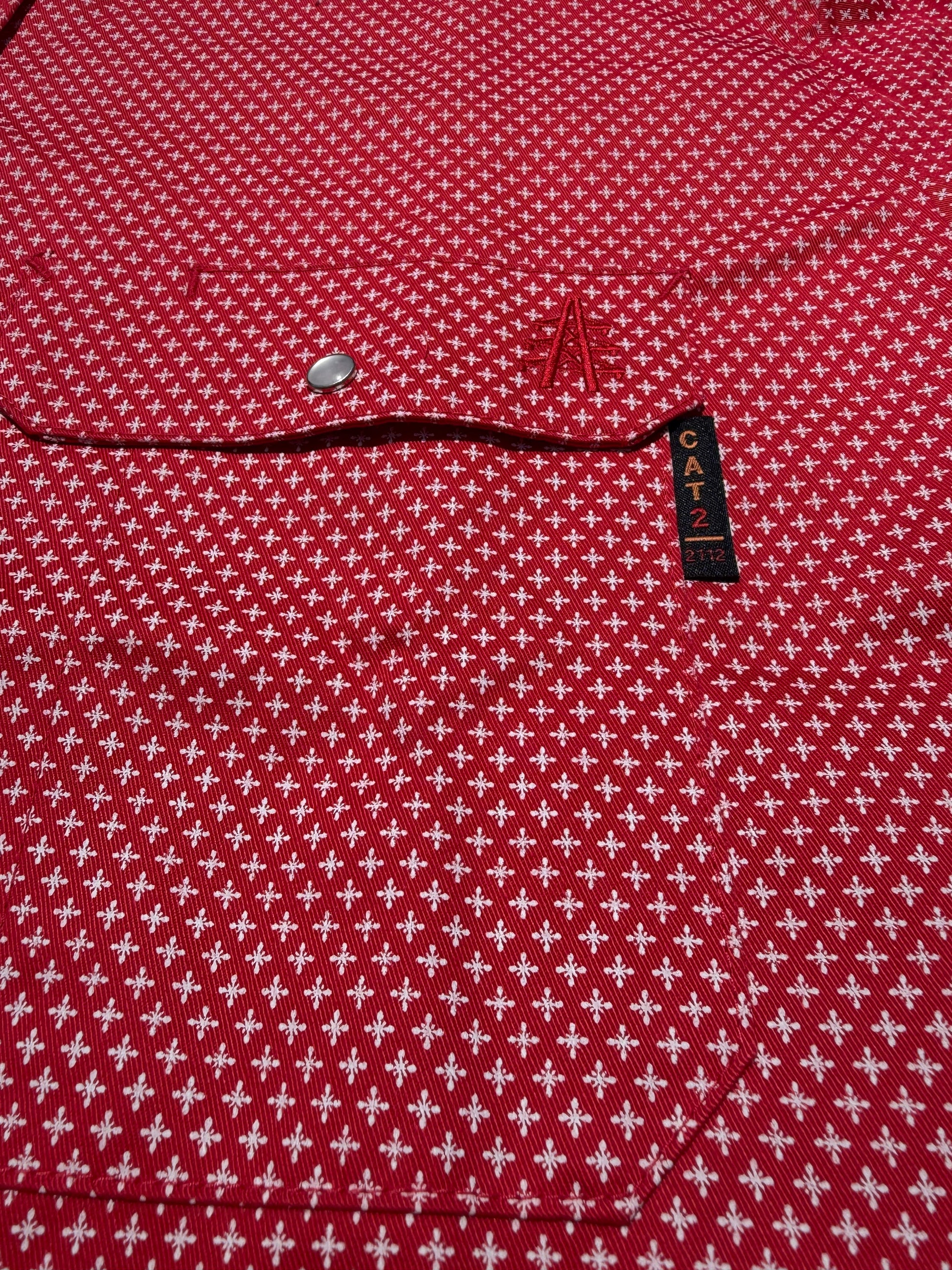 Static FR Pearl Snap Work shirt Alpha Red with pearl snap pocket on Tampa Home & Garden Store