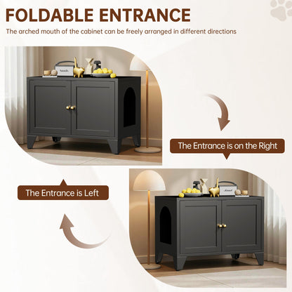 HouseOfZazla metal cat litter box enclosure in dark gray cabinet with arched entry opening on Tampa Home & Garden Store
