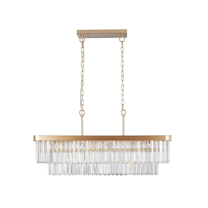 Rectangular crystal chandelier by HouseOfZazla with gold iron frame crystal prisms two chains on Tampa Home & Garden Store