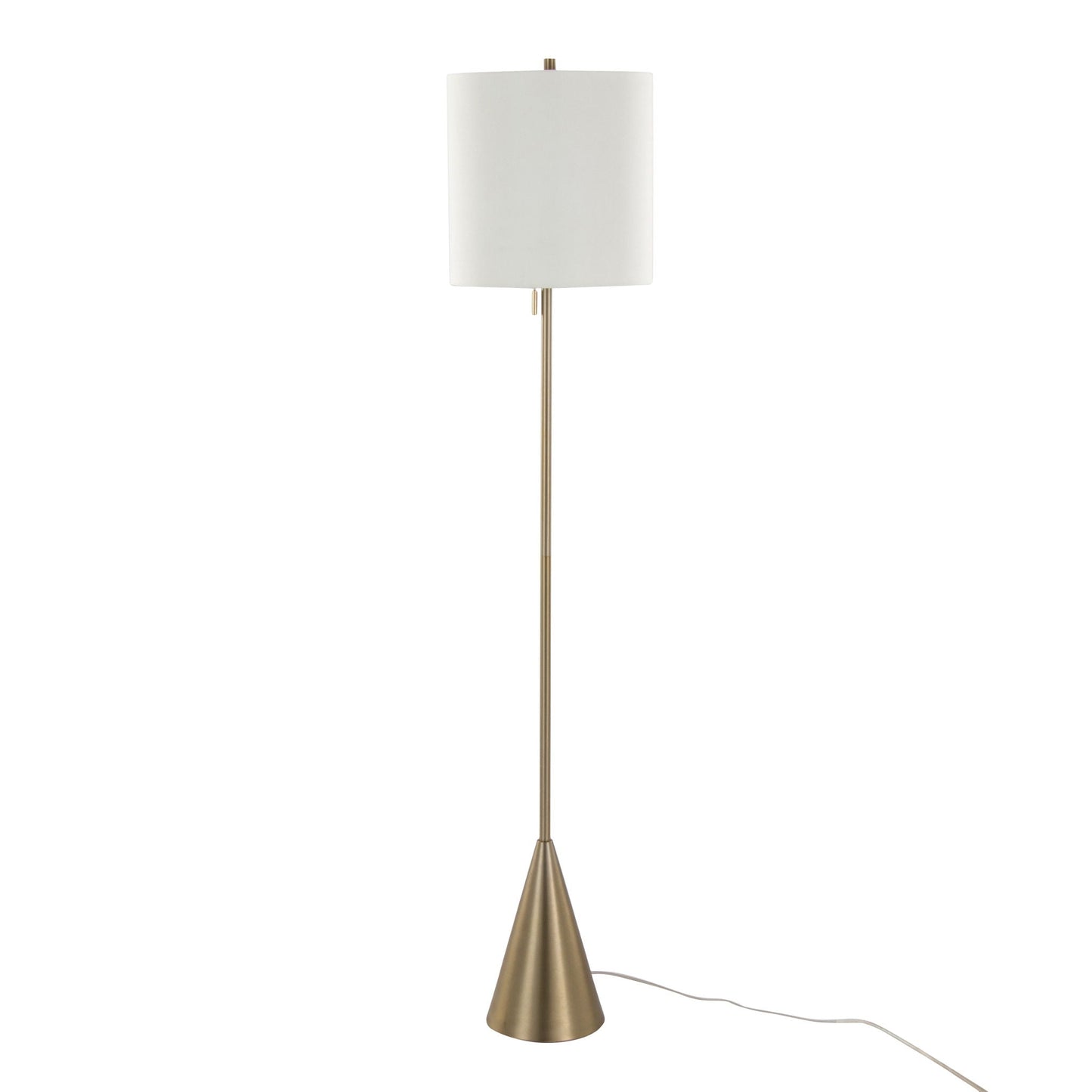 Cone Contemporary Floor Lamp by HouseOfZazla; brass stem, white shade, cord visible on Tampa Home & Garden Store