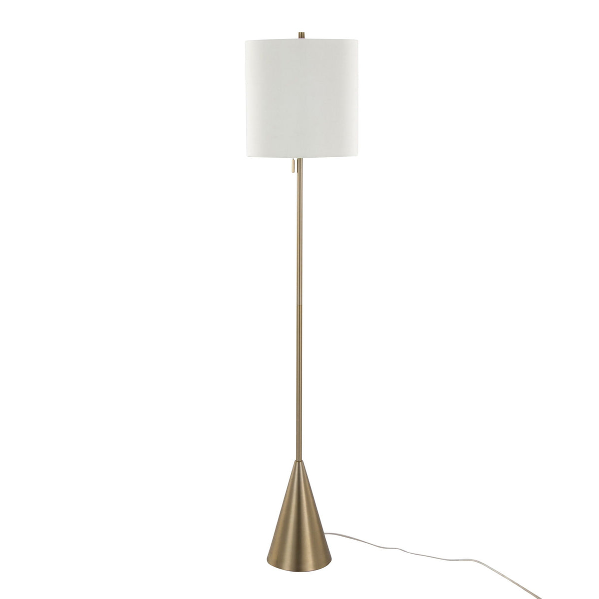 Cone Contemporary Floor Lamp by HouseOfZazla; brass stem, white shade, cord visible on Tampa Home & Garden Store