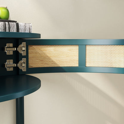 End Table HouseOfZazla boho rattan style with teal frame and woven cane panels for storage on Tampa Home & Garden Store