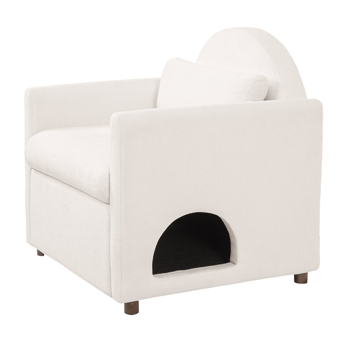 Beige pet friendly accent chair with hidden pet nook by HouseOfZazla wooden legs on Tampa Home & Garden Store