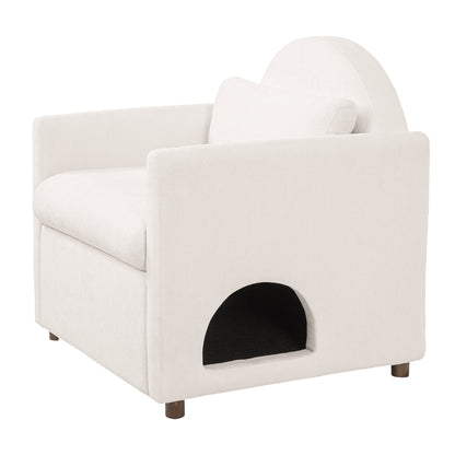 Beige pet friendly accent chair with hidden pet nook by HouseOfZazla wooden legs on Tampa Home & Garden Store