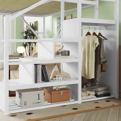 Full Size Loft Bed with Stairs and Storage Shelves by HouseOfZazla in white on Tampa Home & Garden Store