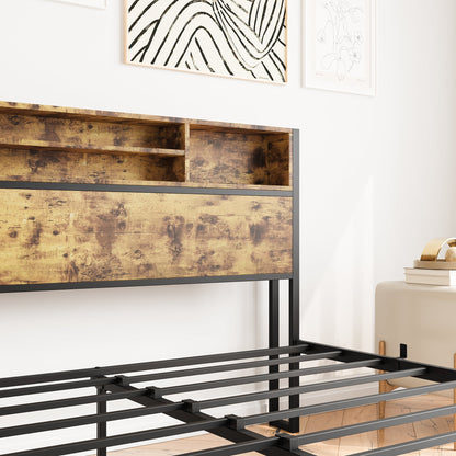 Queen Bed Frame with Storage Headboard Metal Platform Bed with Charging Station Bookcase Storage Black - Tampa Home & Garden Store