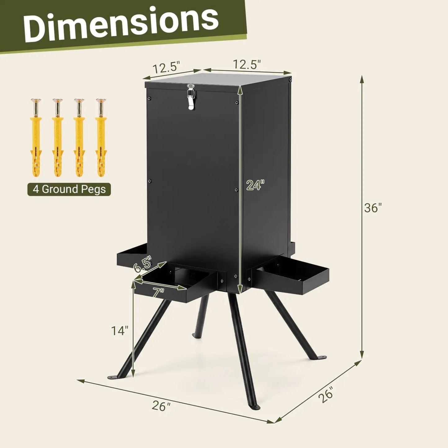 90lb Gravity Deer Feeder 4 Feeding Trays Stand