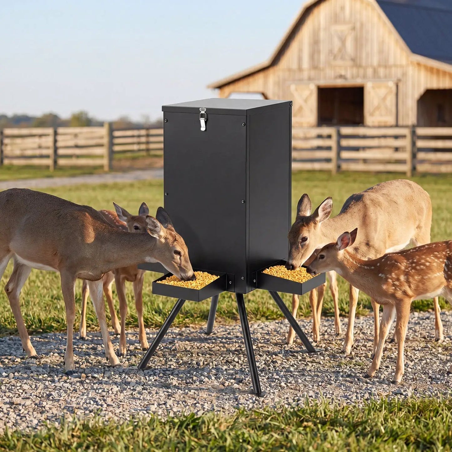 90lb Gravity Deer Feeder 4 Feeding Trays Stand