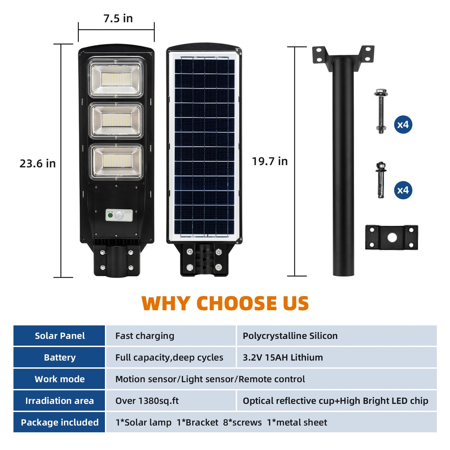 90W 120W Solar street LED lights -warm white/ white - Tampa Home & Garden Store